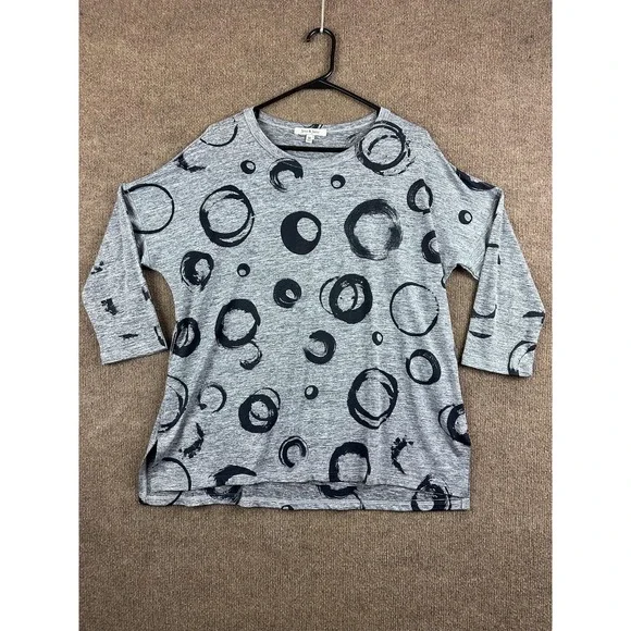 Jess & Jane T-Shirt Womens M Gray Tunic Crew Neck 3/4 Sleeve Geometric - Picture 1 of 6